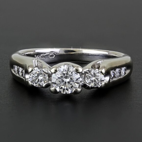 14K White Gold Diamond 3-Stone Bridal Wedding Ring - Picture 6 of 6